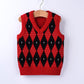 Knitted Baby Vest Children's Checker Printed Vest Boys Knitted V-neck Vest Fall/ Winter Outwear