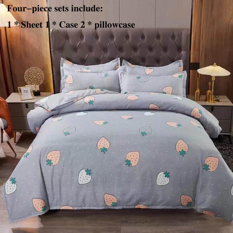 Bed Supplies Grinding Four-piece Thick Twill Bed Single Pillow Package Set Home Bedding 1.8 M 2 Meters Double Bed