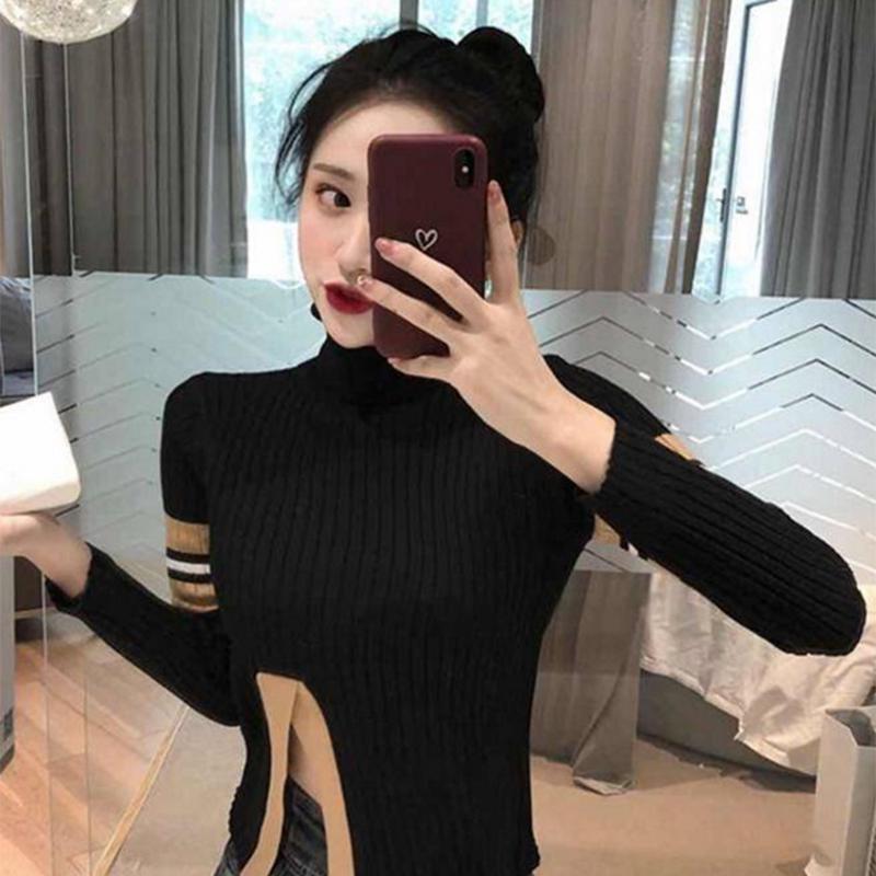 Pofulove Pullover Turtleneck Thick Long Sleeve Sweater Base Sweater Lady Slim Slim Fashion