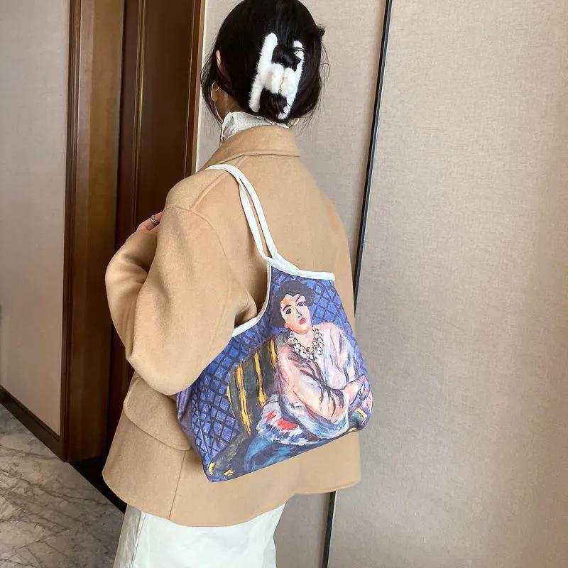 Painting Canvas Bags Casual Large Daily Women Shoulder Tote Shopper Handbag Simple Hobo Bags Funny Comics