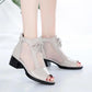 Sandals Women's Mid-heel Mesh Thick-heeled High-heeled Shoes Women's Fish Mouth Black Low-heeled Sandals
