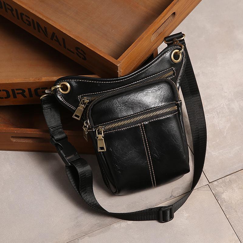 Waist Bag Men Pu Leather Waterproof Multi-layer Zipper Messenger Bag Outdoor Sports Shoulder Bag