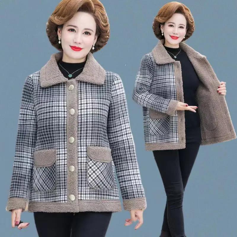 Mother Autumn Lamb Wool Coat Coat Middle-aged Women Thickened Grain Fleece Coat Middle-aged and Elderly Autumn and Winter Fur