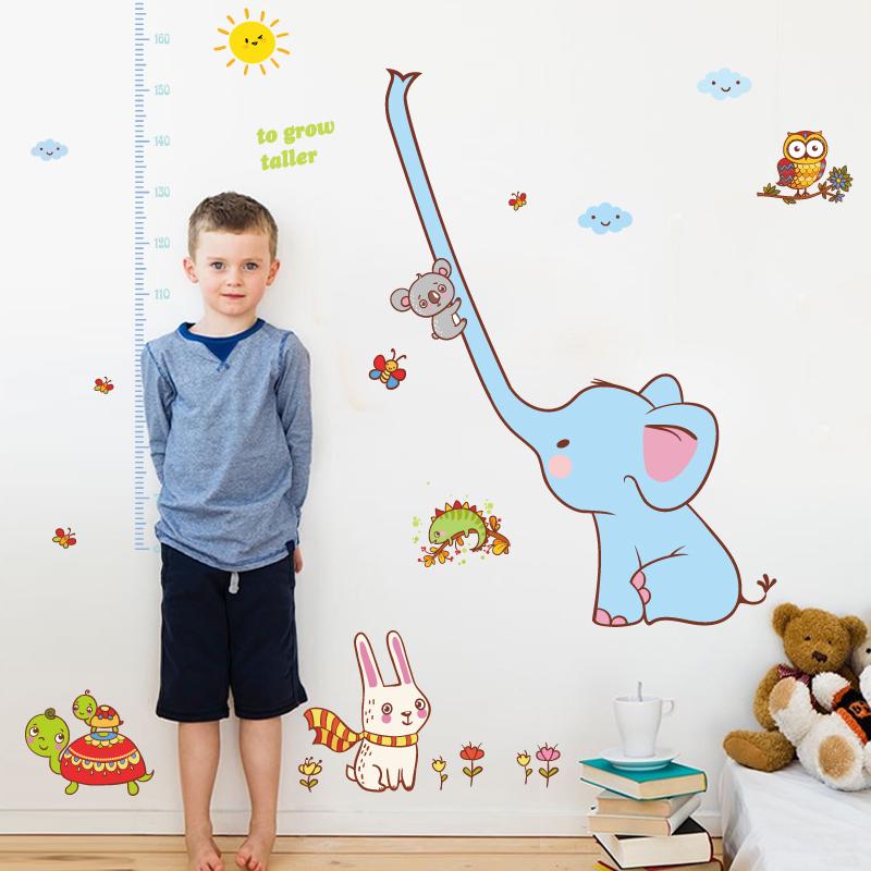 [Wall sticker] new design Long nose elephant height wall stickers for kids rooms children bedroom ho