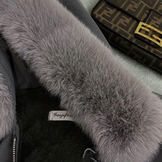 Parker Jacket Women's Winter Padded Clothes Mid-length Plus Velvet Thick Padded Workwear Fluffy Big Fur Collar Hooded Jacket