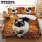 3pcs Cute 3D Autumn Cat Cat Print Duvet Cover Pillow Case Zipper Kids Bedding Set Bedclothes