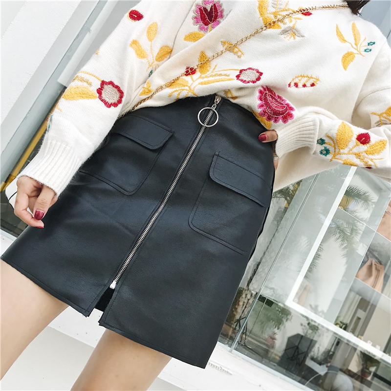 2020 Women Skirt PU Leather Sexy Mini Skirt with Pockets Zipper Hip High Waist Women Clothing