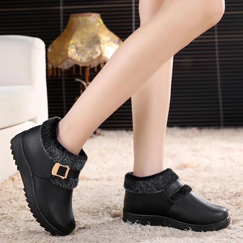 Winter Warm Non-slip and Waterproof Women's Cotton Shoes Flat Non-slip Casual Leather Cotton Boots