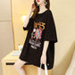 Women's Short-sleeved Short-sleeved Mid-length Loose Round Neck Half-sleeved Tops with Open Back Glittering T-shirts Ladies Casual Loose Long T-shirts
