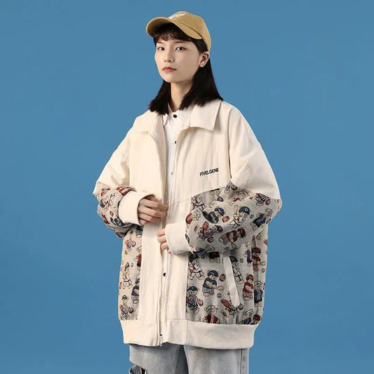 Spring and Autumn Hong Kong Style Retro Baseball Uniform Women's 2022 New Loose Wild Bear Cardigan Jacket Embroidered Couple Jacket