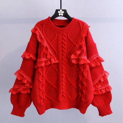 Thick Sweater Women Knitted Ribbed Pullover Long Sleeve Casual O Neck Jumpers Clothing Autumn Winter