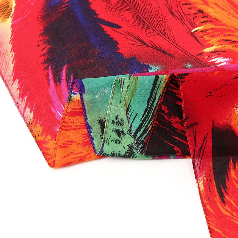 All-match Scarf Feather Multicolored Printing Silky Soft and Graceful Long Scarf Shawl Female Beach Cover Towel Big Scarf