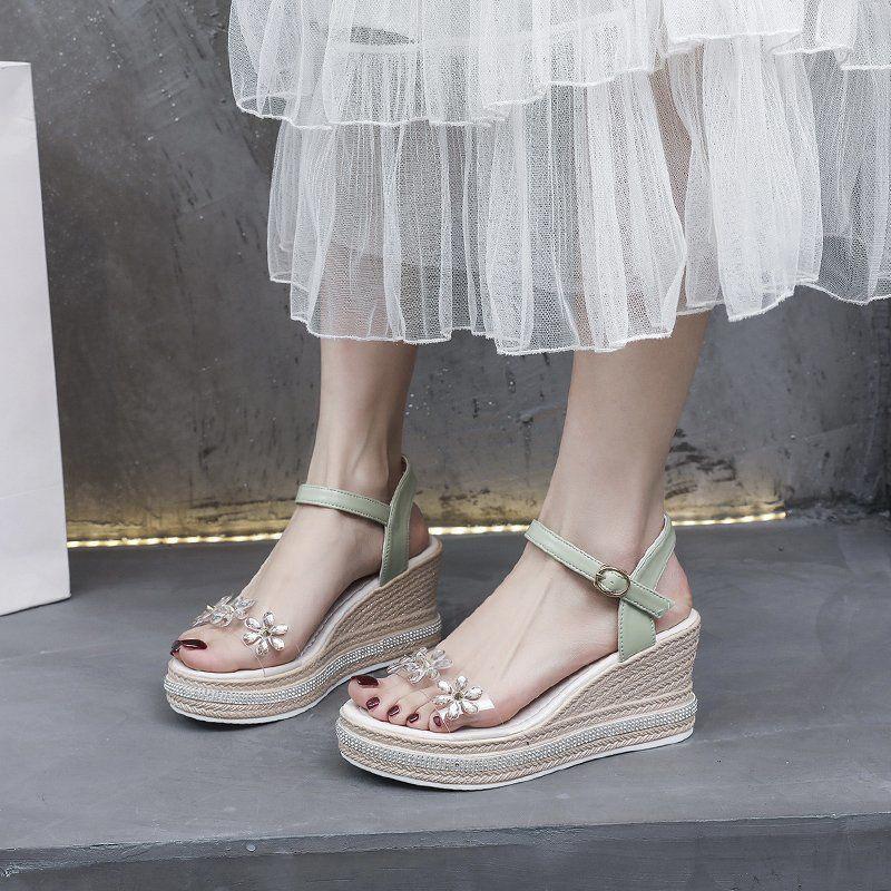 Women's Sandals Super High-heeled Wedge with Open Toe Flower Platform Sandals Waterproof Platform All-match Buckle Women's Shoes