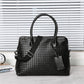 Business Briefcase Men Fashion Woven Leather Zipper Waterproof Handbag Travel Computer Bag