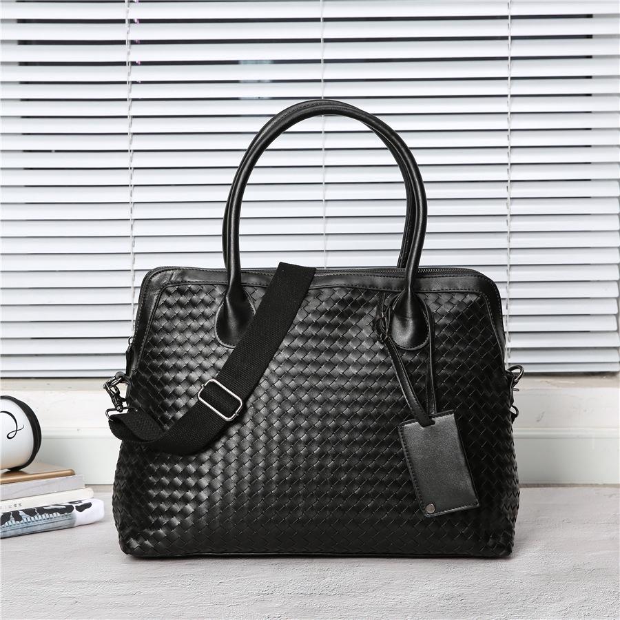 Business Briefcase Men Fashion Woven Leather Zipper Waterproof Handbag Travel Computer Bag