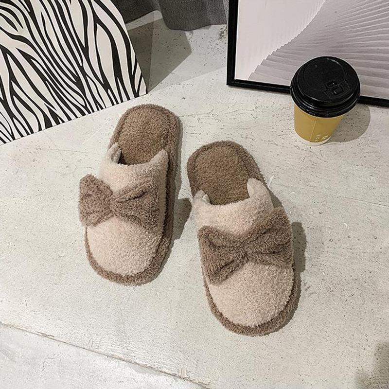 Slippers Women's Flat-bottomed Baotou Cotton Slippers Cute Home Wear Plus Velvet Warm Winter Indoor Furry Shoes Personality Drag