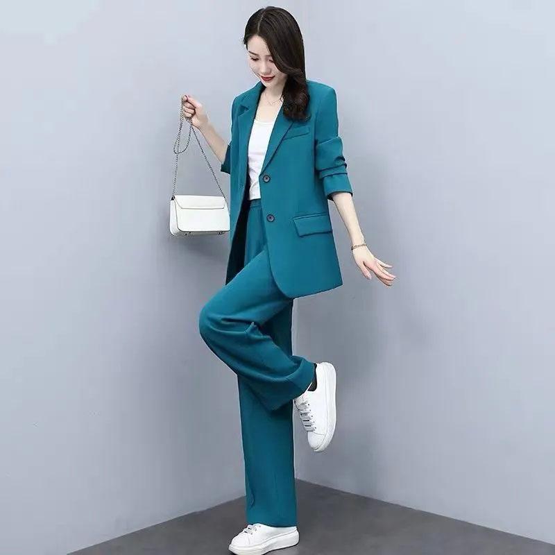 2PCS Women's Spring Suit Suit Professional Wide Leg Pants + Loose Jacket Two-piece Ladies Casual Elegant Suit