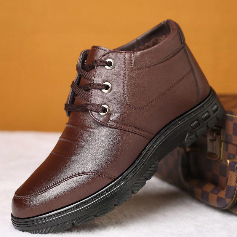 Men's Cotton Shoes Thick Shoes Men's Boots Winter Casual Leather Shoes High-top Plus Velvet Warm Business Cotton Shoes