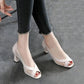 Soft Leather Mesh Thick Heel Sandals for Women's Outer Wear Spring and Summer Fashion All-match Fish Mouth Mid-heel Shoes