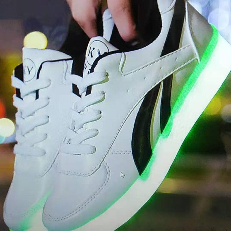 Men and Women Rechargeable Colorful Luminous Shoes Waterproof Casual Sports Shoes Couples White Shoes Fluorescent Luminous Shoes Unisex