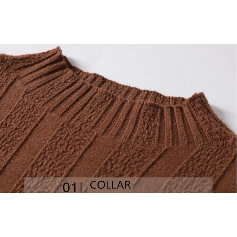 Women's 2 Pieces Winter Dress Set Korean Style Solid Knitted Sweater Mid-high Collar Slim Fit Top Sweater Mid-length Dress Knitwear Lace Edge