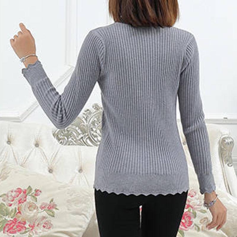 Pofulove Half Turtleneck Pullover Sweater Women Short Winter Plus Velvet Thick Bottoming Shirt