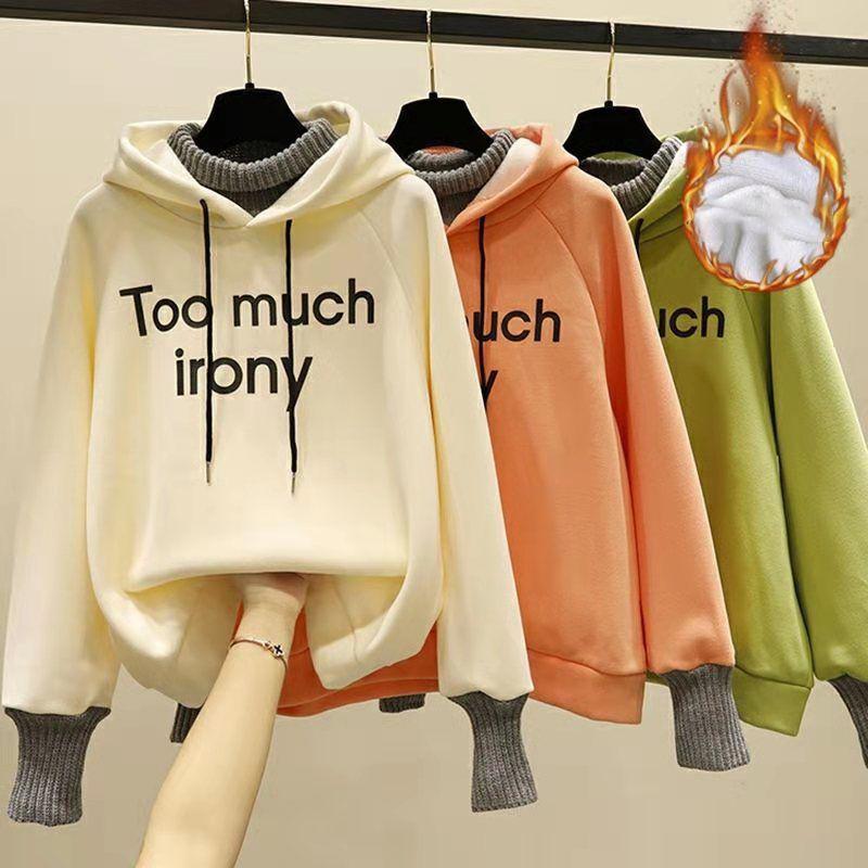 Plush Thick Hoodie Two-piece Suit Women Leisure Loose Sports Suit Stand-up Collar Zipper Hoodie Suit Loose and Comfortable