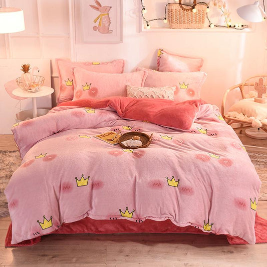 4pcs  Bedding Sets Bed Linen Plush Duvet Cover Flat Sheet Bedding Set Winter King  Queen Bed Set