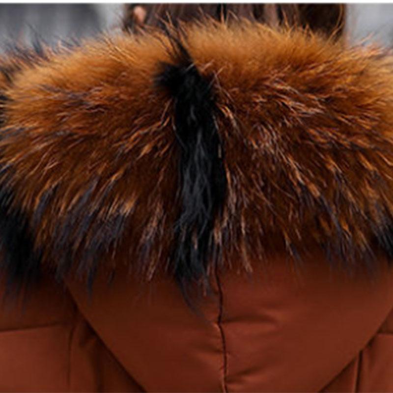 Lace-up Long Cotton-padded Jacket Women's Knee-length Thick Warm Fur Collar Hooded Down Cotton Jacket