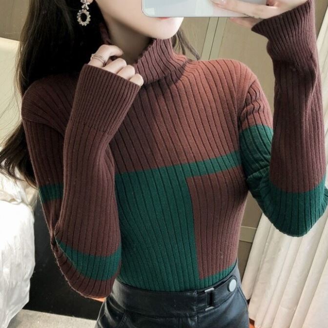 Jacquard Turtleneck Thickened Sweater Women's Autumn and Winter with Foreign Style Pile Collar Knitted Bottoming Shirt