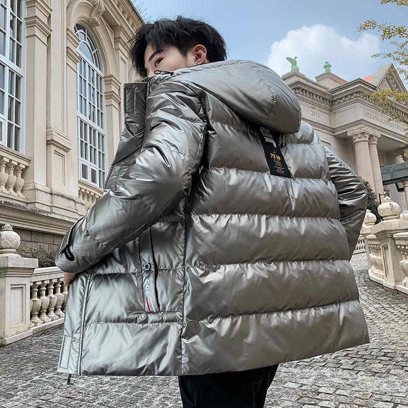 Winter Trend Hooded Cotton-padded Jacket Men's Cotton-padded Jacket Youth Shiny Surface Jacket Korean Style Slim Thick Warm Short Coat