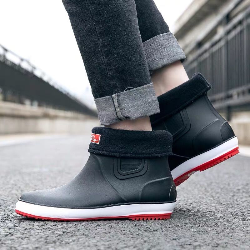 About1988 Men's Fashion Casual Outdoor Waterproof Short Ankle Rain Boots Non-slip Waterproof Shoes Plus Velvet
