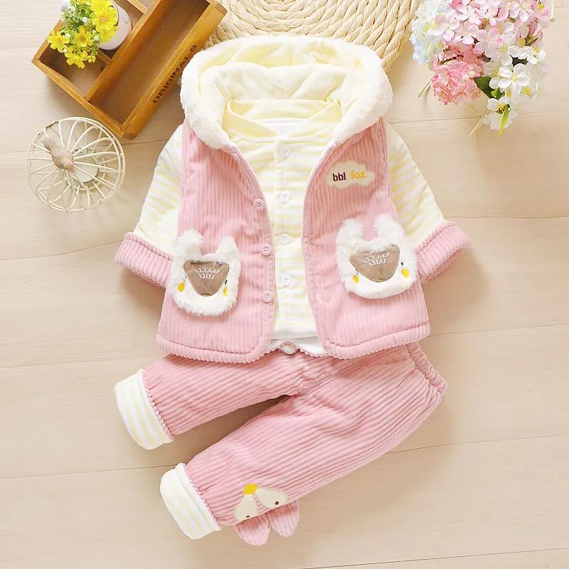 Newborn Autumn and Winter Children's Clothes Autumn Western Style Solid Color Hooded Baby Cotton Coat Winter Thin Cotton Three-piece Suit