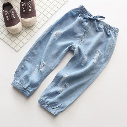 Boys' and Girls' Thin Anti Mosquito Pants Lantern Pants Leggings Jeans Solid Color Holed Capris Casual Pants