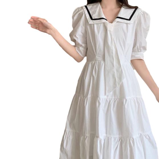 Summer Women's Tie Pompous Graceful Dress Simple Elegant Loose Slim Mid Long Pleated Solid Dress