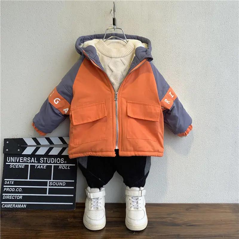 Boys' Autumn and Winter Clothes Thick Coats Tide Winter Foreign Children's Clothes Baby 4 Years Old Plus Velvet Handsome Tops