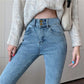 Double Button Women's High Waist Jeans Pencil Pants Korean Style Elastic Thin and High Pencil Pants Ladies Leggings