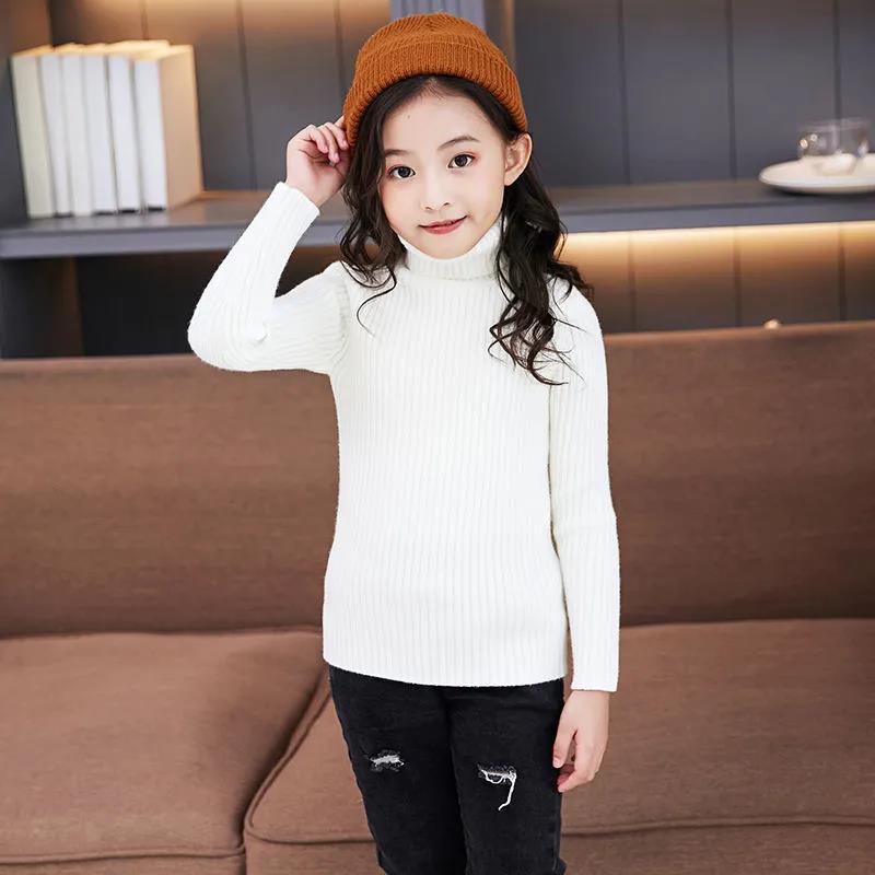 High-neck Knitted Sweater Boys Girls Autumn Winter New Without Velvet Plus Thickening Small Medium Large Children's Bottoming