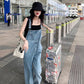Retro Cowboy Women's Overalls Loose Trousers High Waist Students Wear Wide Leg Pants Mop Tide