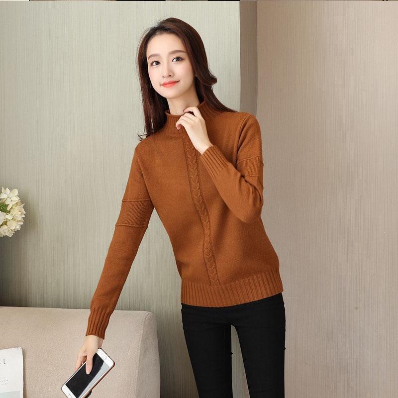 Winter Sweater Women Solid Color Half Turtleneck Sweater Thick Loose Solid Color Base Sweater