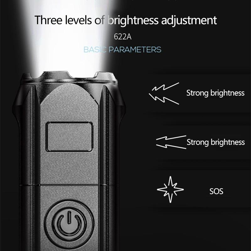Super Bright 2000mAh ABS Strong Light Focusing Led Flashlight Outdoor Portable Home Built-in Battery Rechargeable Torch
