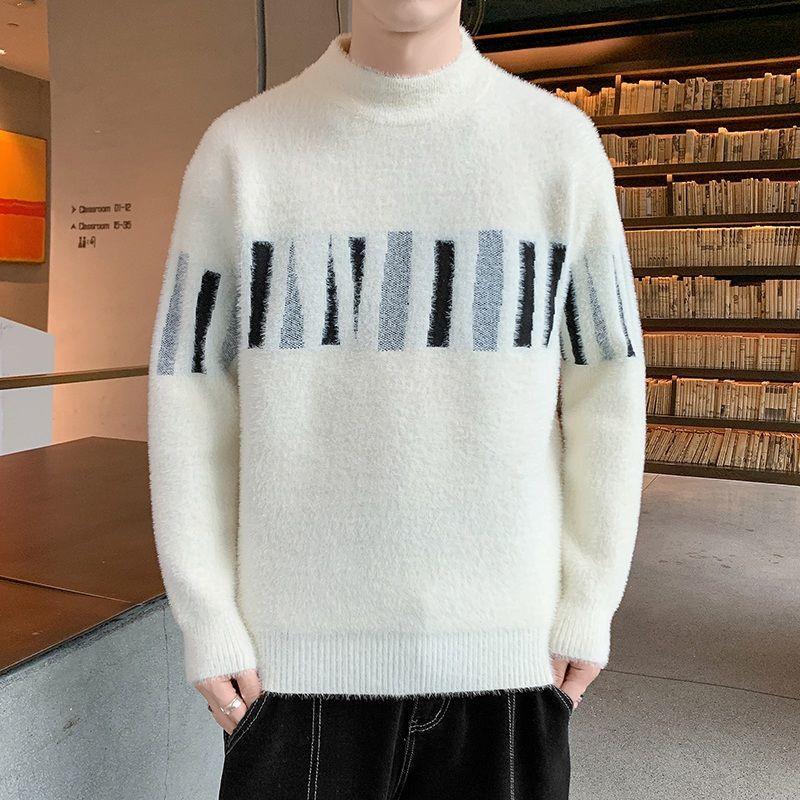 Men Autumn Winter Loose Sweater Tops Imitation Mink Velvet Pullovers Thicken Student Casual Knitted Top