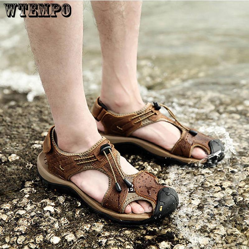 Men's Sandals Leather Breathable Closed-Toe Sandal Summer Beach Shoes Outdoor Shoes