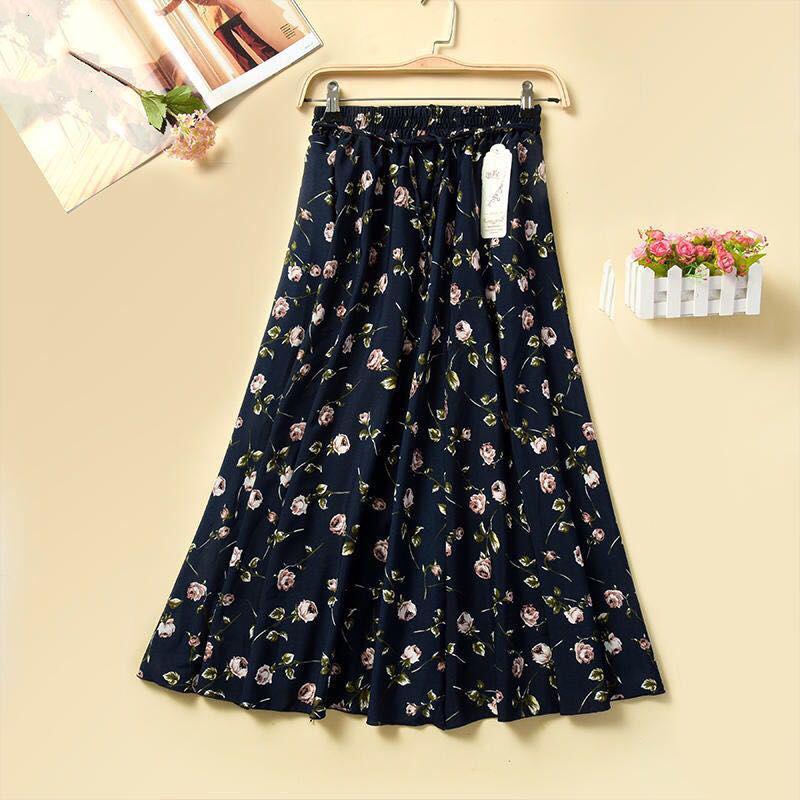 Summer Floral Printed Chiffon Women's Skirt High Waist A-line Long Skirts Female Casual Lady Skirt