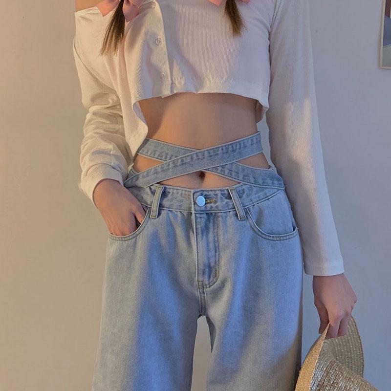 Women's Slim Low Waist  Drape Straight Leg High Quality Durable Denim Lace Wrinkle-Free Jeans