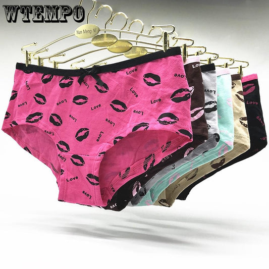 6 pcs/lot Woman Underwear Panties Cotton Print Briefs Hipster Sexy Lace Intimates