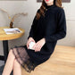 Autumn and Winter Long Lace Sweater Dress Casual Loose Knit Bottoming Shirt Pure Color Simple Female Sweater Dress