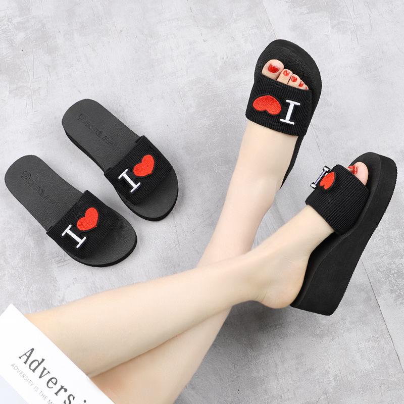 Sandals and Slippers Women's Slope with Thick-soled Flip-flops Women's Outer Wear Muffin Sole Seaside High-heeled Summer Sandals High-heeled