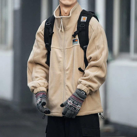 Autumn and Winter Polar Fleece Cardigan Loose Couple Can't Afford The Ball Sweater Stand-up Collar Casual Jacket Jacket Men