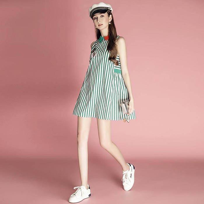 Pofulove Women O-Neck Sleeveless Striped Dress Off-Shoulder Loose A-line Dress Short Doll Dress